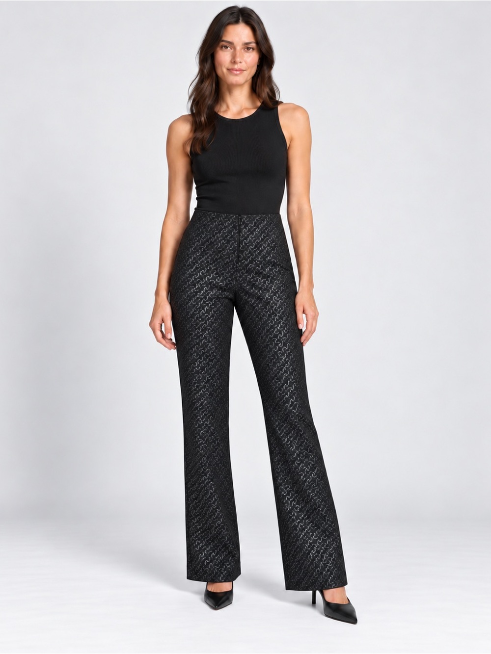 Kookai Made in France Black Silver Metallic Y2K Flare Pants Size 42